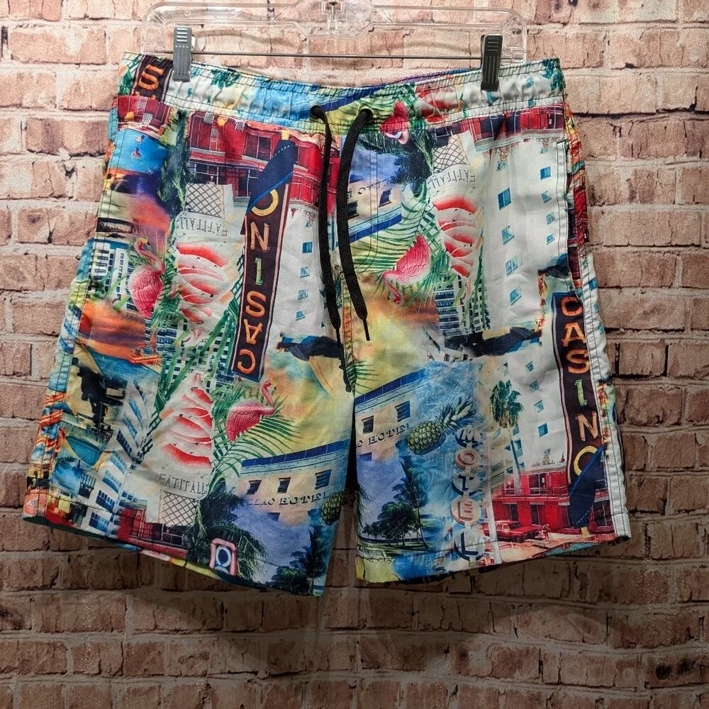 Surf Society Swim Shorts Colorful Casino Print Size Large